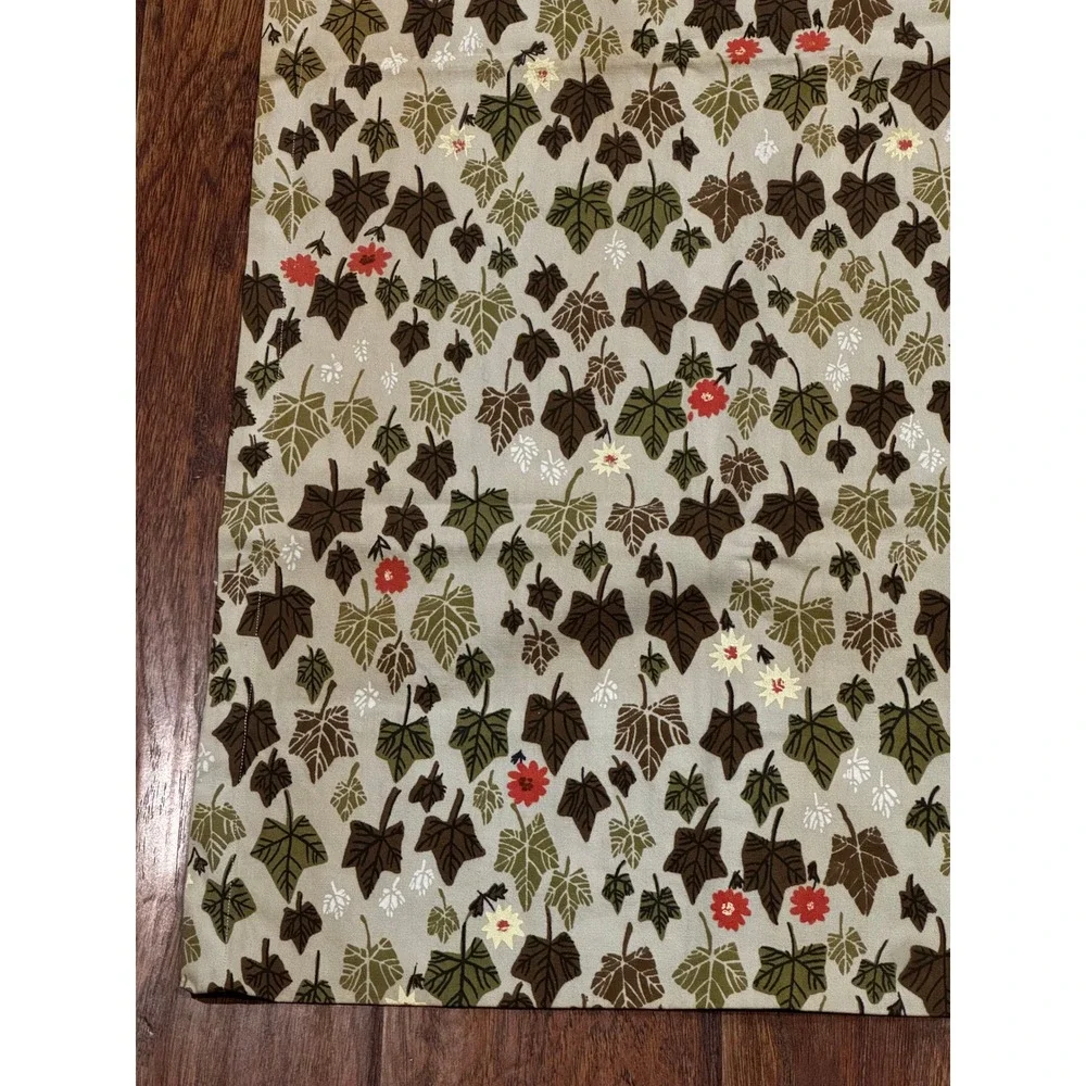 Handmade Leaf Print Curtain Panels 4pc 45x82 Floral Vintage MCM Ivy green beige